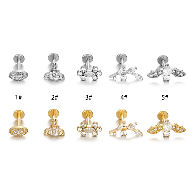 Party Occasion Retro Leaf Eye Titanium Steel Inlaid Zircon Lip Stud