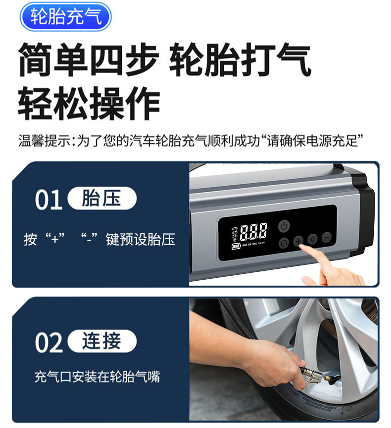 Car-Mounted Inflatable Air Pump and Power Bank for Emergency Use, Multifunctional Battery Booster for Train Trips, Outdoor Emergency Power Bank