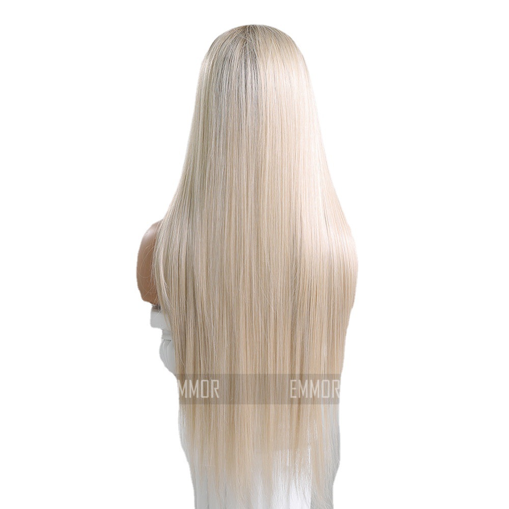 Pelucas para mujer, cabello importado, frente de encaje tejido a mano, raya en medio, cabello largo y liso con degradado dorado, material de fibra de alta temperatura.