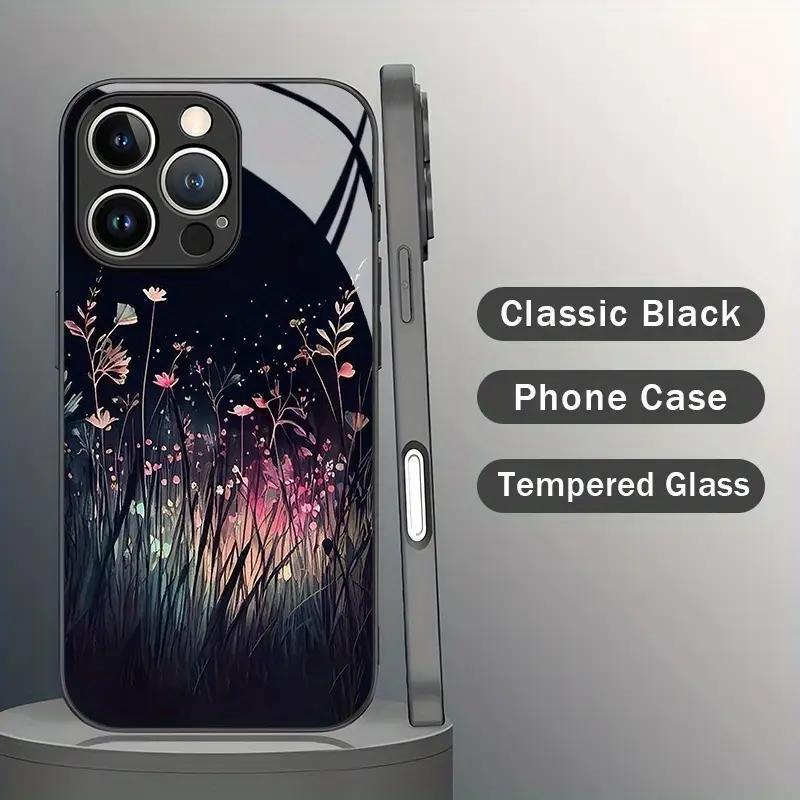 Temu's Best-Selling Gradient Wildflower Illustration Glass Phone Case Wholesale Iphone12/13Promax Protective Case