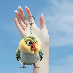 A cute bird shaped acrylic keychain, 2D flat design key ring, non-woven material, PV