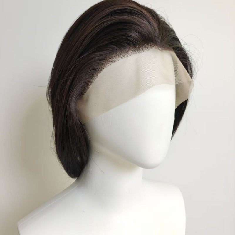 Hand-crocheted front lace universal 30cm black-brown ancient style unisex short wig for Hanfu cosplay Hand-crocheted front lace universal 30cm black-brown ancient style unisex short wig for Hanfu cosplay