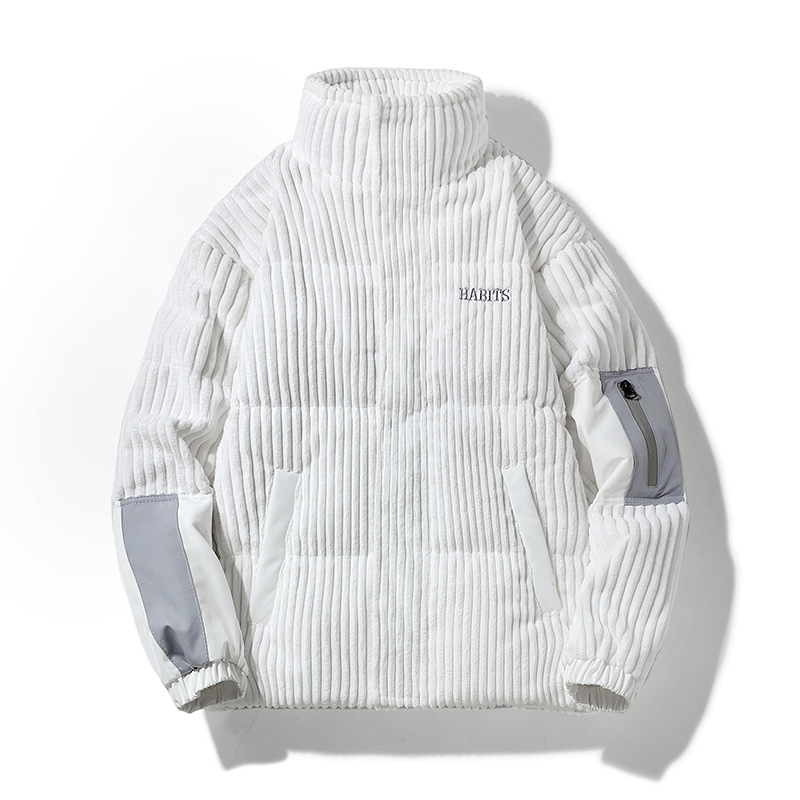 2025 Men's Corduroy Down Jacket, New Winter Style, Trendy Brand, White Duck Down, Warm Short Style, Embroidered Jacket