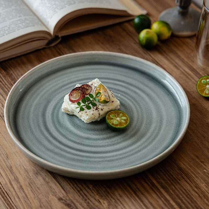 Plato de cerámica casera roscado, plato de platos caseros, platos de platos