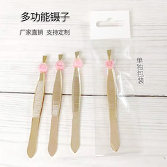 不鏽鋼金色眉夾opp袋拔毛眉夾平斜口眉毛夾修眉拔鬍子夾鬍鬚鑷子