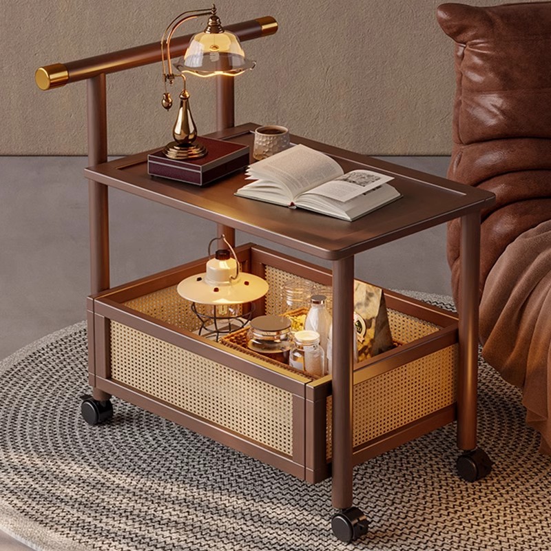 Mobile Trolley Middle Ancient Coffee Table Sofa Side Cabinet Table Vintage Small Bedside Table Wheeled Snack Storage Rack