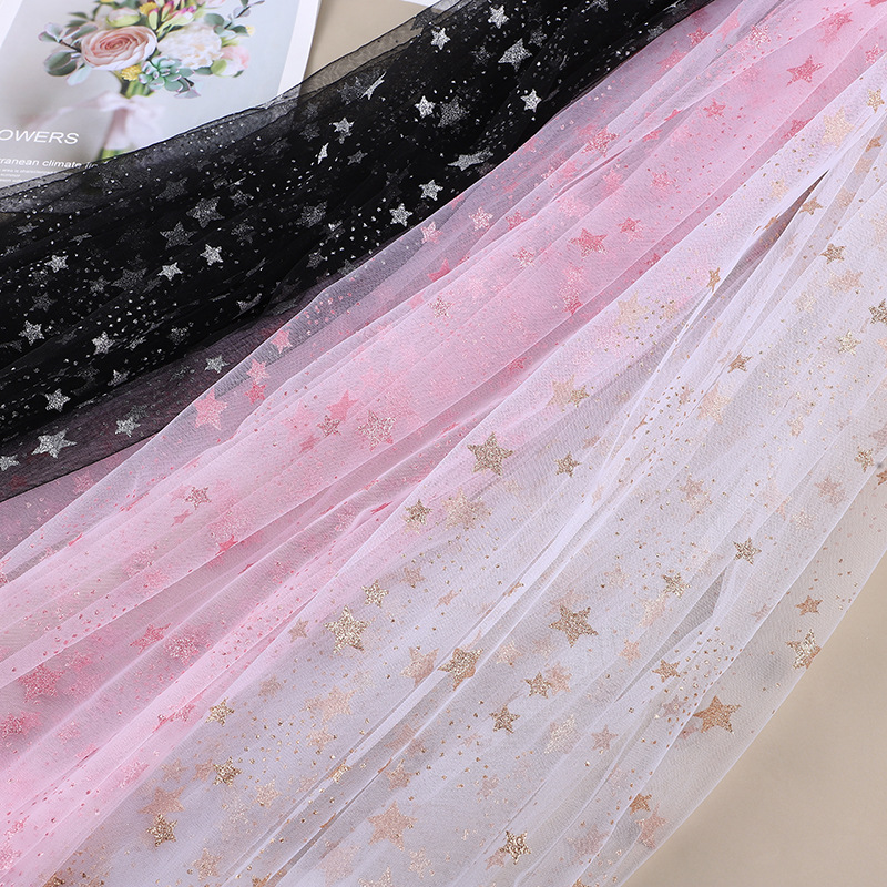可爱金粉五角星网纱面料童装表演服万圣节礼盒装饰布星星闪粉网布