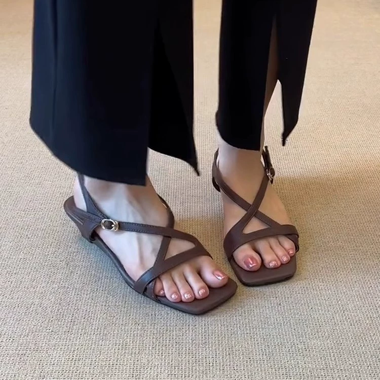 Minimalistic retro universal black sandals with a strap, (Physicals)