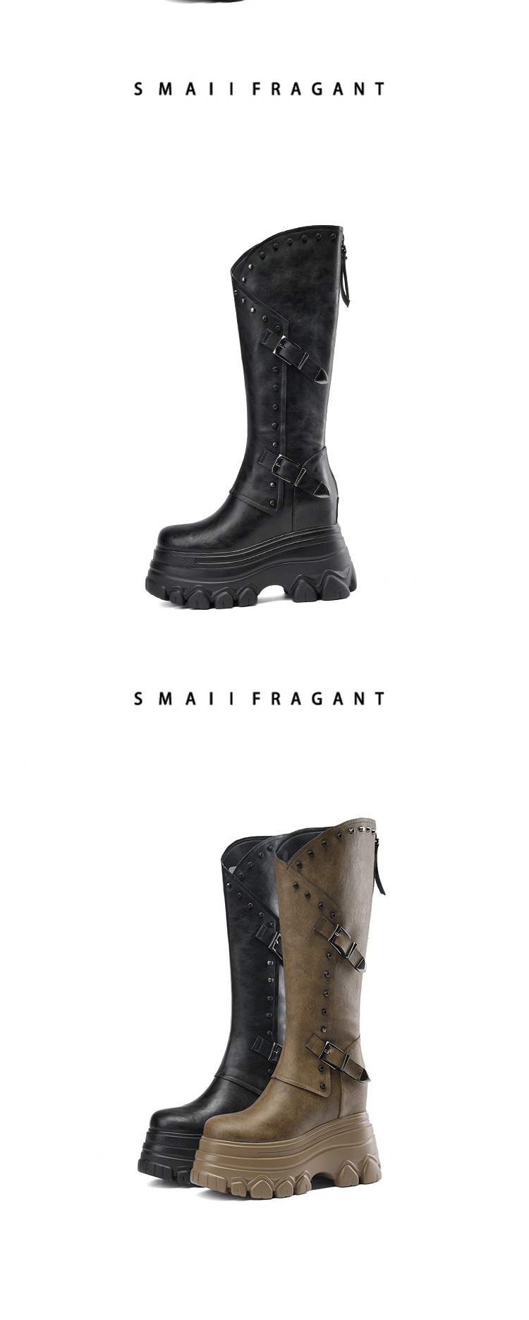Boot nữ cổ cao ôm bắp chân đế xuồng tăng chiều cao 12 cm — Lót nhung đen chi tiết 8