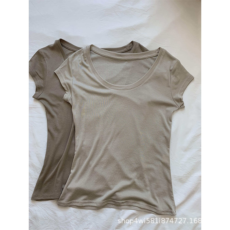 Korean-Style Lyocell Tencel Short-Sleeve Women's Summer Large U-Neck Slim-Fit Lightweight Breathable Base Layer T-Shirt Top Korean-Style Lyocell Tencel Short-Sleeve Women's Summer Large U-Neck Slim-Fit Lightweight Breathable Base Layer T-Shirt Top