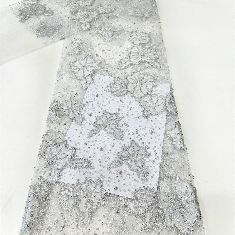 Tejido estereoscópico de hojas sequin de perlas bordado de tela vestido de boda de moda vestido de cena vestido de ropa infantil