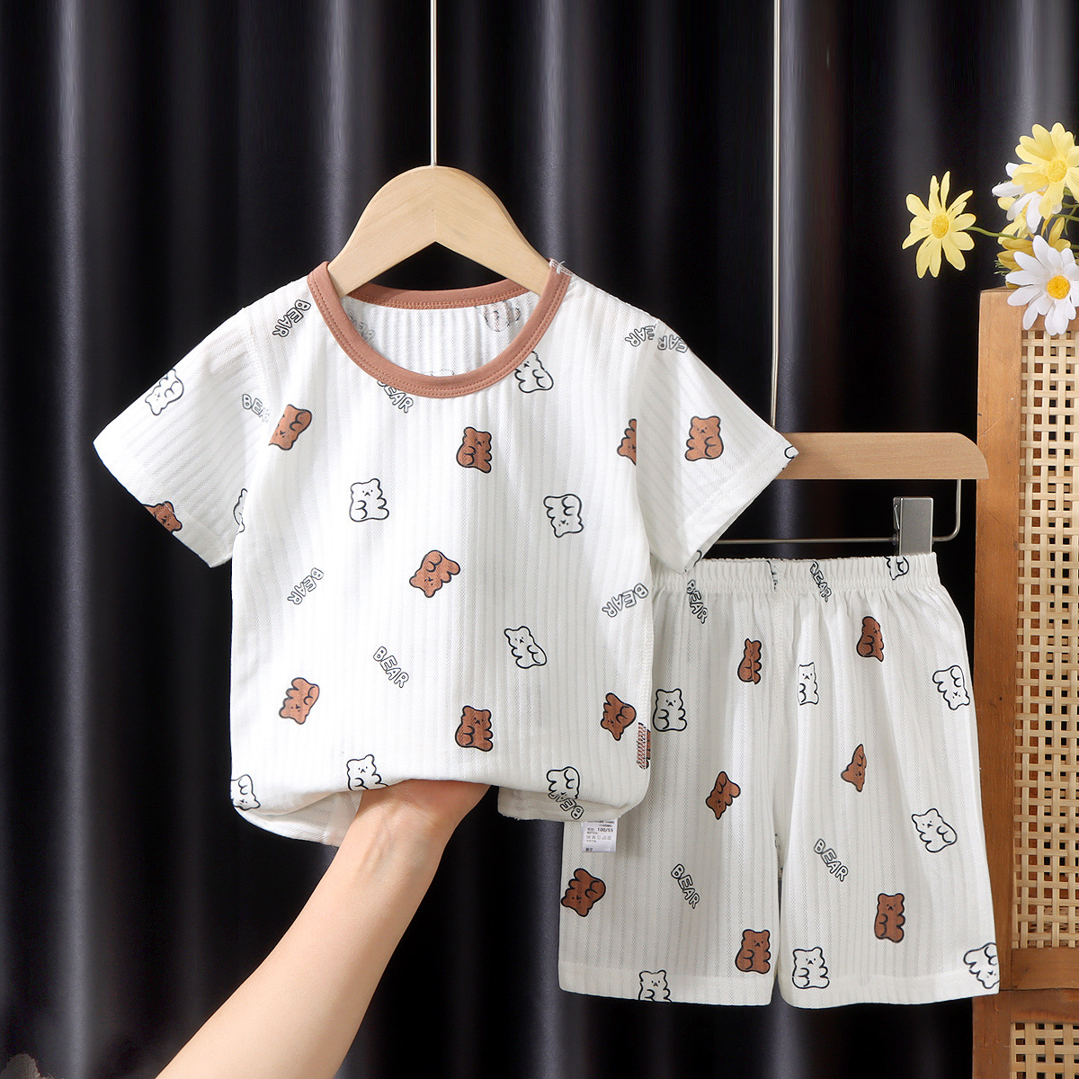 [Personalizado] Traje de pantalones cortos de manga corta para niños, jersey jacquard, ropa de hogar, ropa de aire acondicionado para hombres, pijamas para niñas, verano