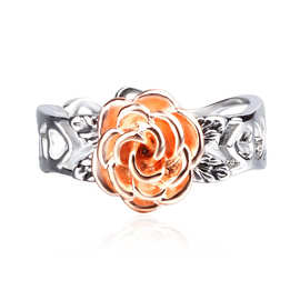 欧美跨境热销饰品创意复古镂空玫瑰花戒指时尚简约花朵戒指女