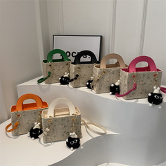 Spring New Women's Woven Handbag Trendy Fashion Shoulder Crossbody Bag Rustic Style Grass Weaving Beach Sand Bag