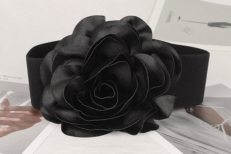 7.5cm Wide Waist Belt Women's Rose Versatile Elastic Waistband Fashionable Temperament Three-dimensional Large Flower Decoration Accessories_voghion.com