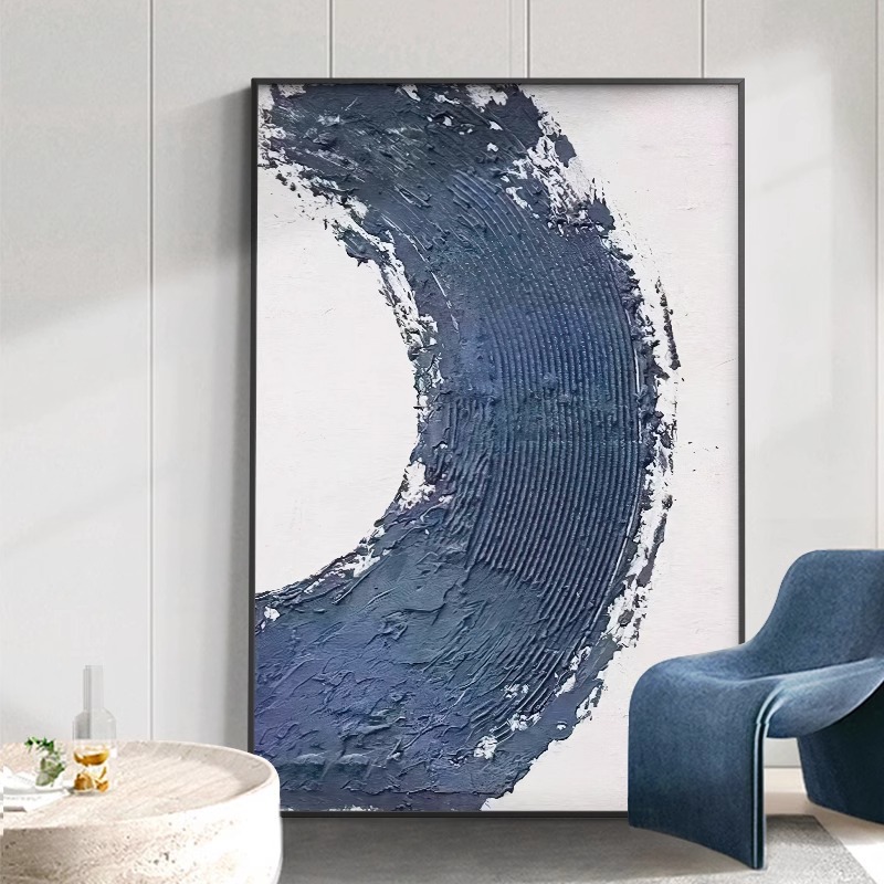 Hand-painted oil painting large three-dimensional texture decorative painting modern minimalist blue living room hanging painting abstract extreme poverty style handmade