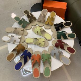 Men's one-word drag non-slip explosion fashion brand luxury open toe H fisherman slippers men's 2025 new Xia Ji