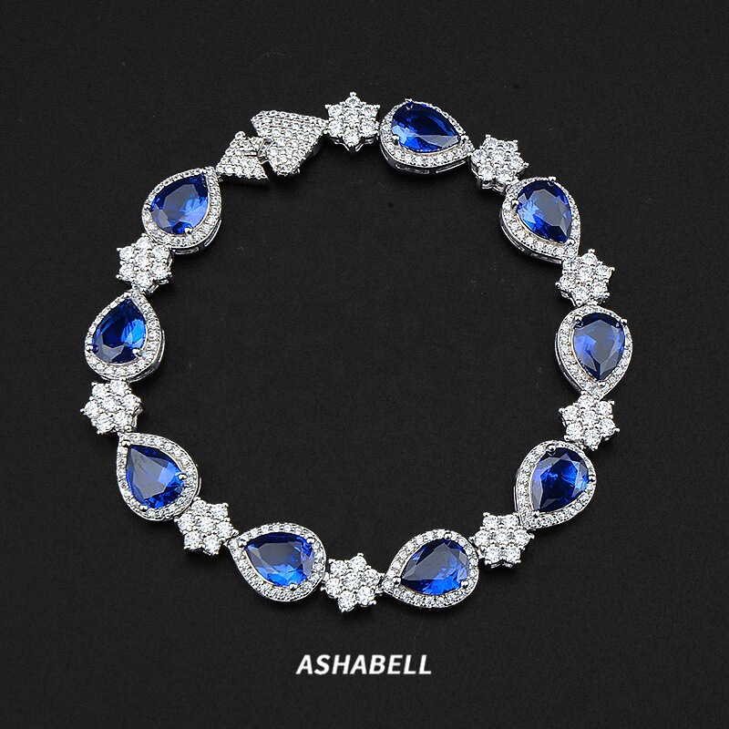 Wholesale Luxury 925 Sterling Silver Sapphire Diamond Bracelet 5A CZ Zircon Bracelet Wedding Valentine's Day Gift Bracelet