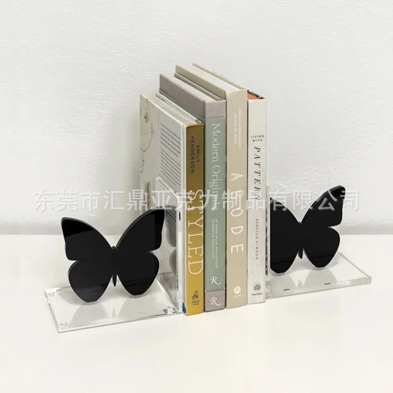 厂家定制2件套亚克力蝴蝶书端桌面书立架 简约创意透明书本支撑架