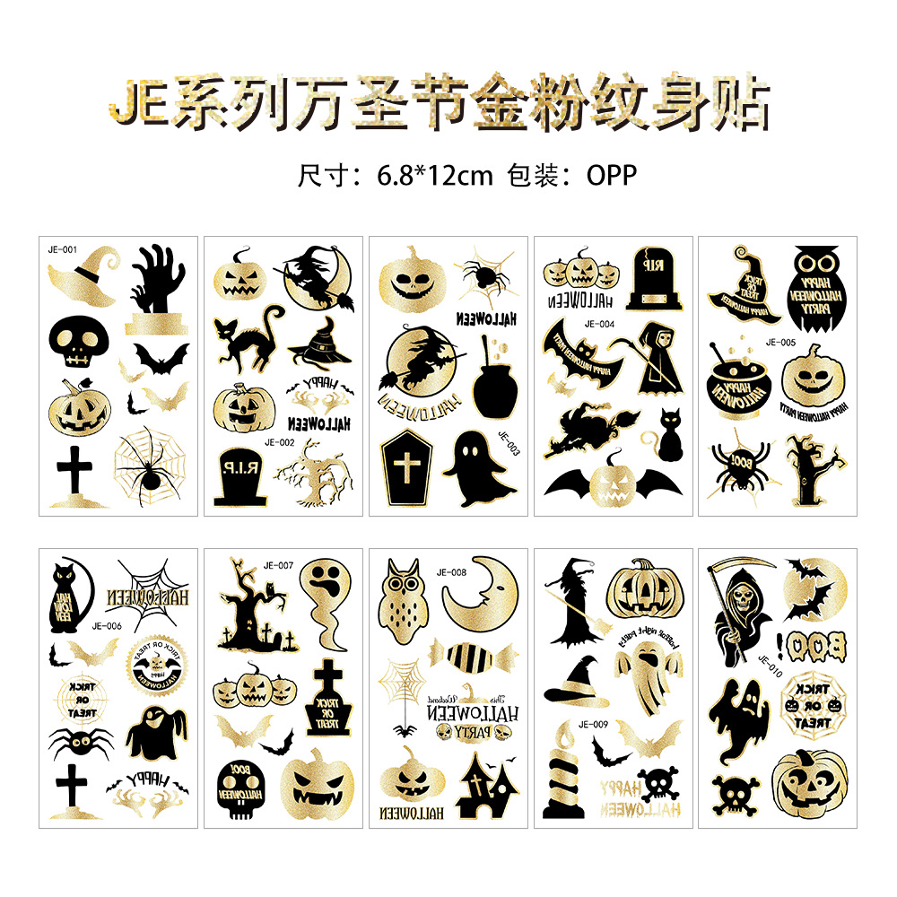 Tatuajes Temporales Faciales de Halloween de Papel de Transferencia de Agua, Estampado Dorado para Halloween image 6