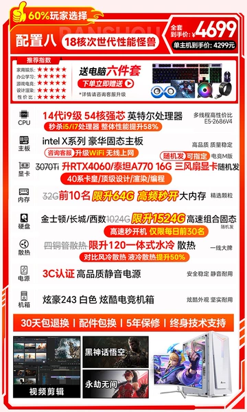 Package 8 Single host [40 series card king] 14th generation i9 level/54 core strong core/64G/1.5TB