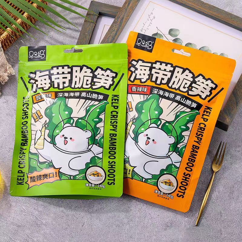 Mama's Seaweed and Crispy Bamboo Shoots 140g Spicy and Sour Flavor Snack Hot and Spicy Flavor Ready-to-Eat Seaweed Leisure Snack Seasoned Seaweed