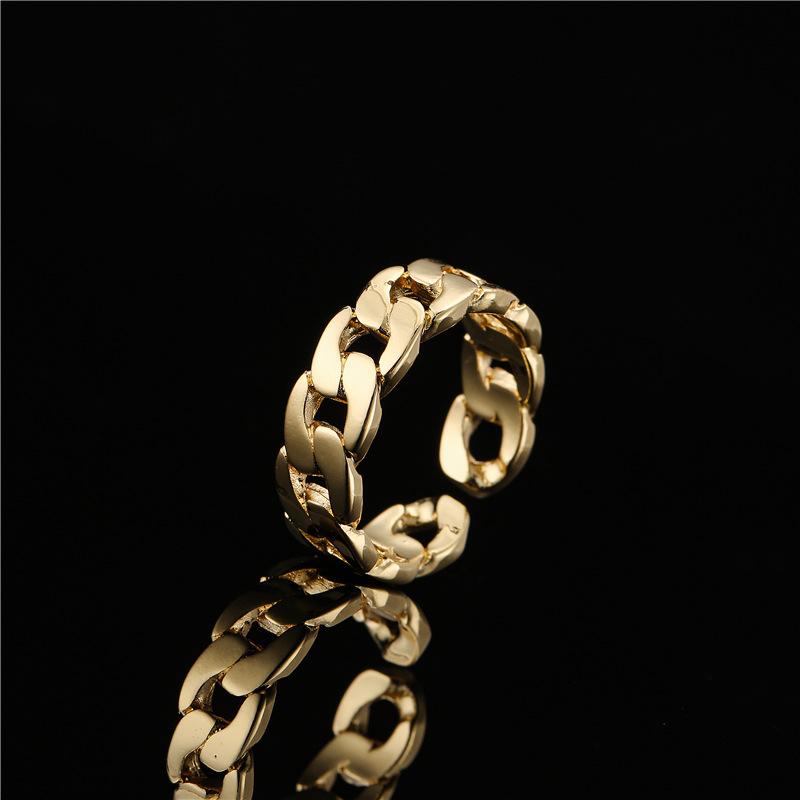 Open Design Cuban Link Chain Modeling Geometric Ring Men And Women Same 18k Real Gold Plating Copper Ornament Cross-border Supply display picture 2