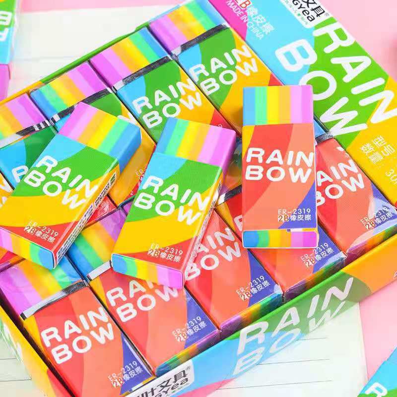 Arco iris en línea borracha roja estudiantes suministros generales de goma de comercio exterior artículos de papelería coloridos borracha caja 30 piezas