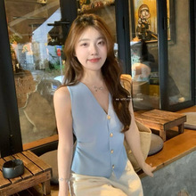 小香风红色V领吊带背心女夏外穿独特超好看修身无袖坎肩马甲上衣