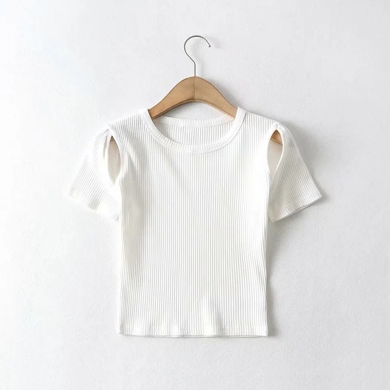 hollow fashion strapless short-sleeved T-shirt NSAC49929