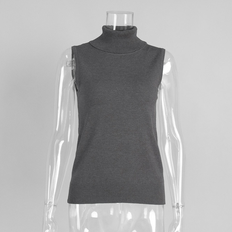 Bộ áo len dệt kim nữ cổ cao không tay kèm áo cardigan dáng suông — Áo vest màu nâu, Áo vest màu xám đậm, áo vest màu vàng, áo vest màu xanh chi tiết 39
