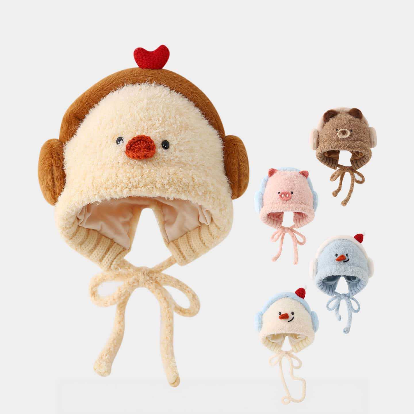 Children's Cute Cartoon Hat, Autumn and Winter Warm Thickened Ear-Protecting Plush Hat, Windproof Knitted Hat for Boys and Girls