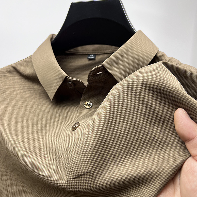High-end Ice Silk Short-sleeved T-shirt Men's Shirt Collar Summer Trendy Brand Camouflage Traceless Paul Polo Shirt Half-sleeved Clothes