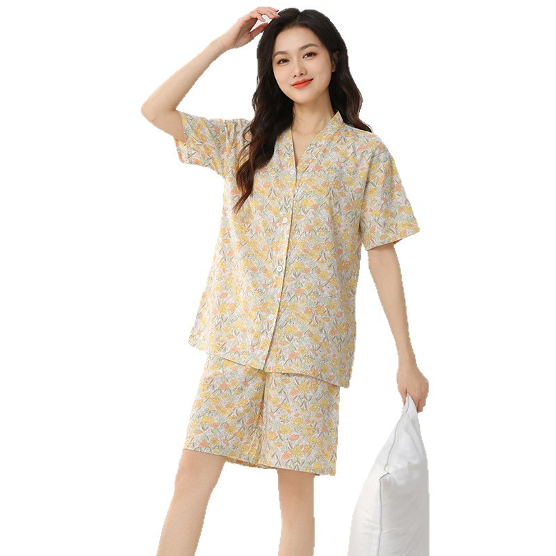 Couple's Summer Cotton Pajamas, Suitable for Outdoor Wear, Men's and Women's Short-Sleeve and Short-Pants Sets, Loungewear, Long-Sleeve and Long-Pants Air-Conditioning Clothing