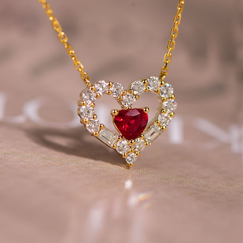 16g Weight Zircon Inlay Material Necklace Classification cable chain Chain Type 925 Sterling Silver Zircon Cable Chain Inlay Heart Shape Necklace