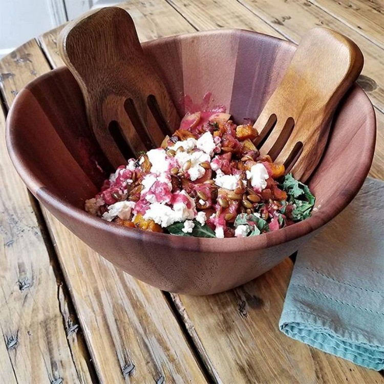 Juego de cuencos de madera de acacia Ensalada de comida Cuencos redondos Personalidad Ensalada japonesa Creativa Cuencos de frutas Bibimbap