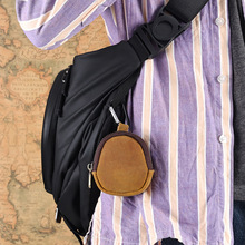 跨境真皮mini零钱包头层牛皮拉链贝壳包数据线蓝牙耳机收纳包男