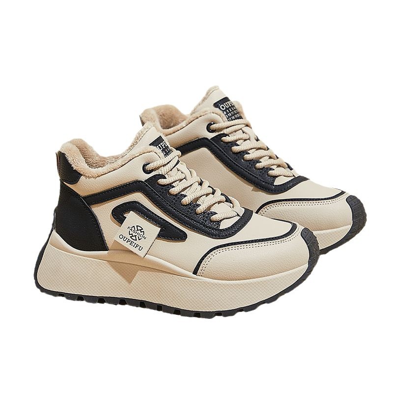 Zapatos adicionales de terciopelo para mujeres 2025, nuevo otoño y invierno, zapatos de algodón de altura gruesa, zapatos deportivos casuales