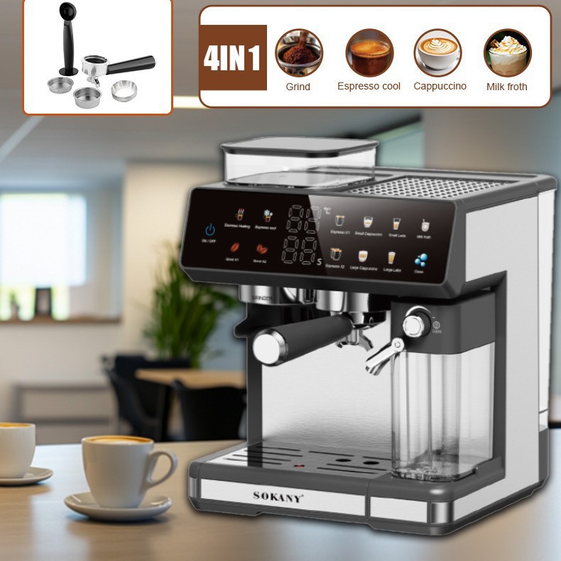 Italian Coffee Machine Household Grinding Brewing Steam Concentrated Touch Screen Digital Display 4-in-1 Coffee Machine Euuk Wholesale