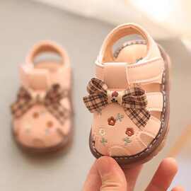 婴儿春秋防滑步鞋夏季宝宝公主软底可爱单鞋休闲蝴蝶结小童凉鞋女