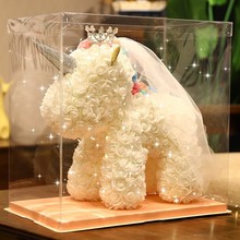 永生花独角兽摆件PE料玫瑰花生日七夕情人节礼物爱心熊许愿兔批发