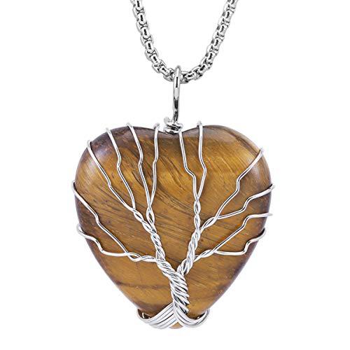 Tree, Heart Shape Pattern Casual Ethnic Style Tree Heart Shape Natural Stone Crystal Iron Wholesale Pendant Necklace