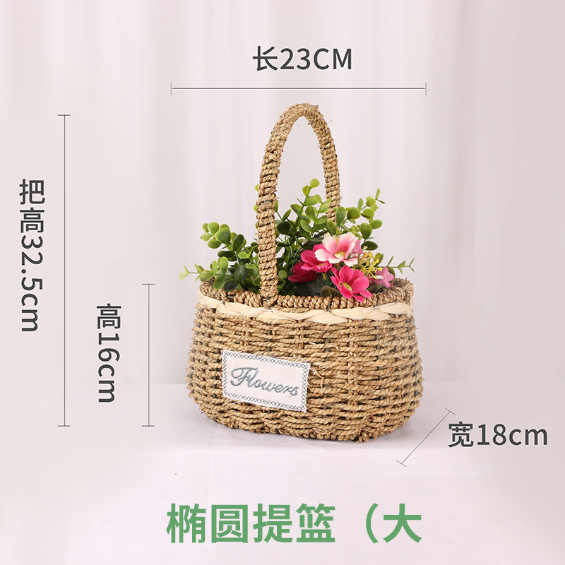 Cesta de Flores Tejida a Mano de Hierba Natural, Decorativa, para Arreglos Florales y Fiestas