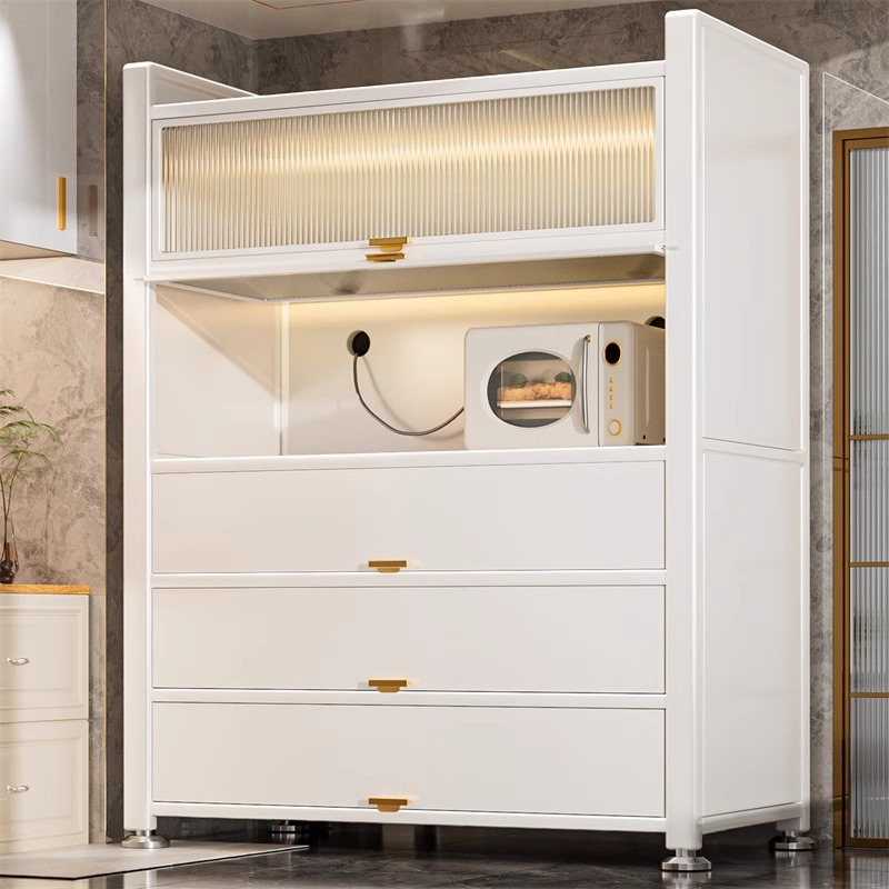 Kitchen Steel Storage Rack Against the Wall Integrated Storage Cabinet Sideboard Household Pot and Bowl Cabinet Floor-Standing Multi-Functional Storage Cabinet