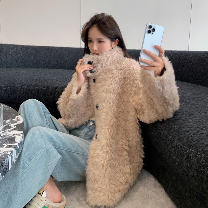 2023 wool stand collar lamb wool cashmere coat Toka fur fur coat for women winter