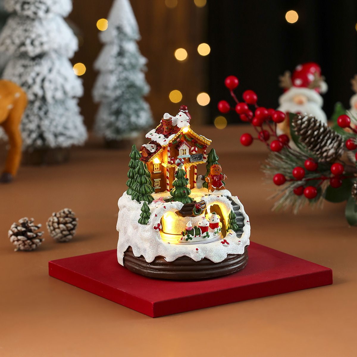 Nuevo estilo transfronterizo de resina galleta hombre tren giratorio adornos musicales regalos de Navidad adornos image 7