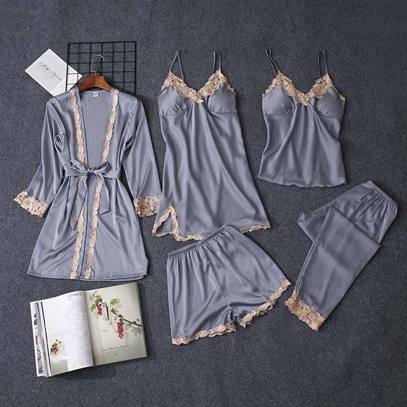 Ice silk pajamas women's spring and summ...