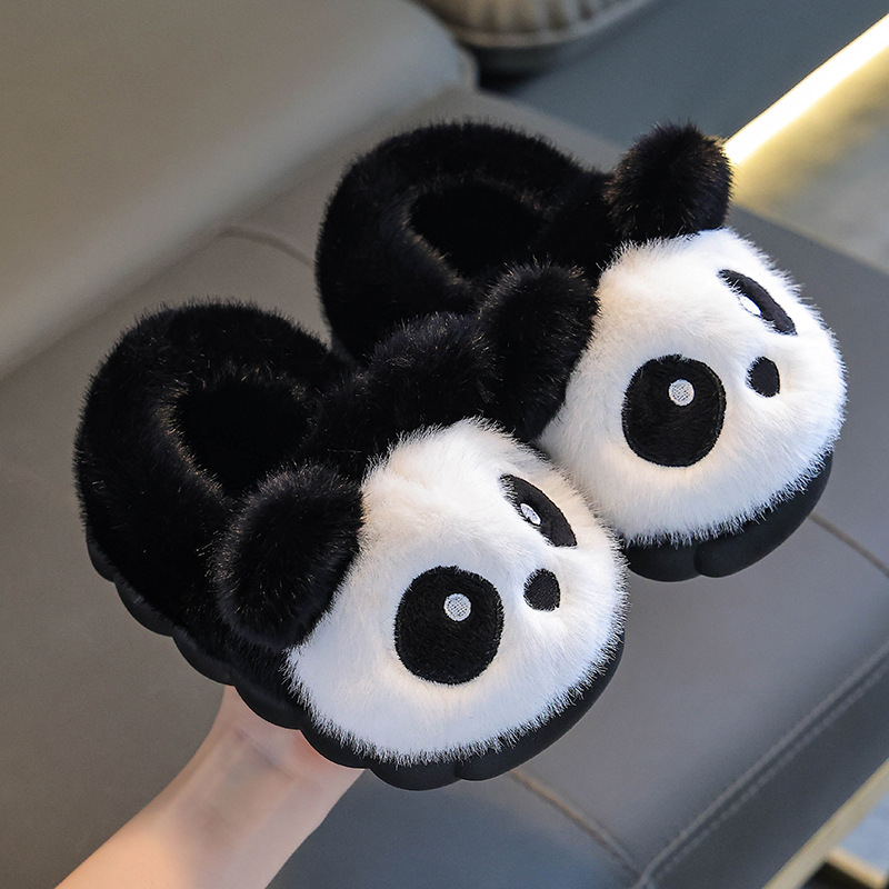 2025 nuevos zapatos de tacones de invierno para niños, niños y niñas, zapatillas de algodón cálidas y peluche panda para padres e hijos