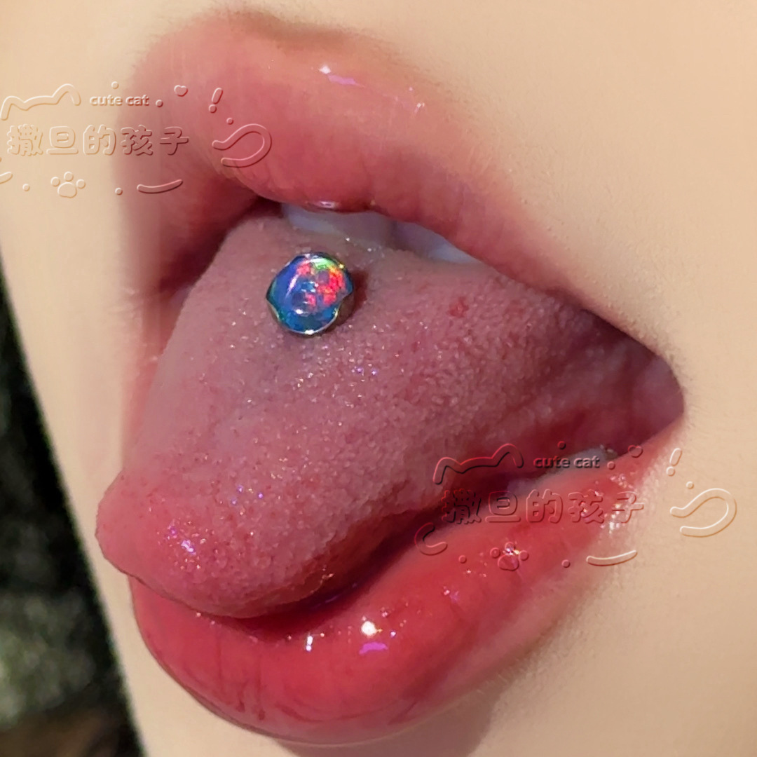 Satan's Child Long-Termism F136 Titanium Alloy Aurora Opal Jelly Tongue Nail Drinkable Tongue Ring detail image 2
