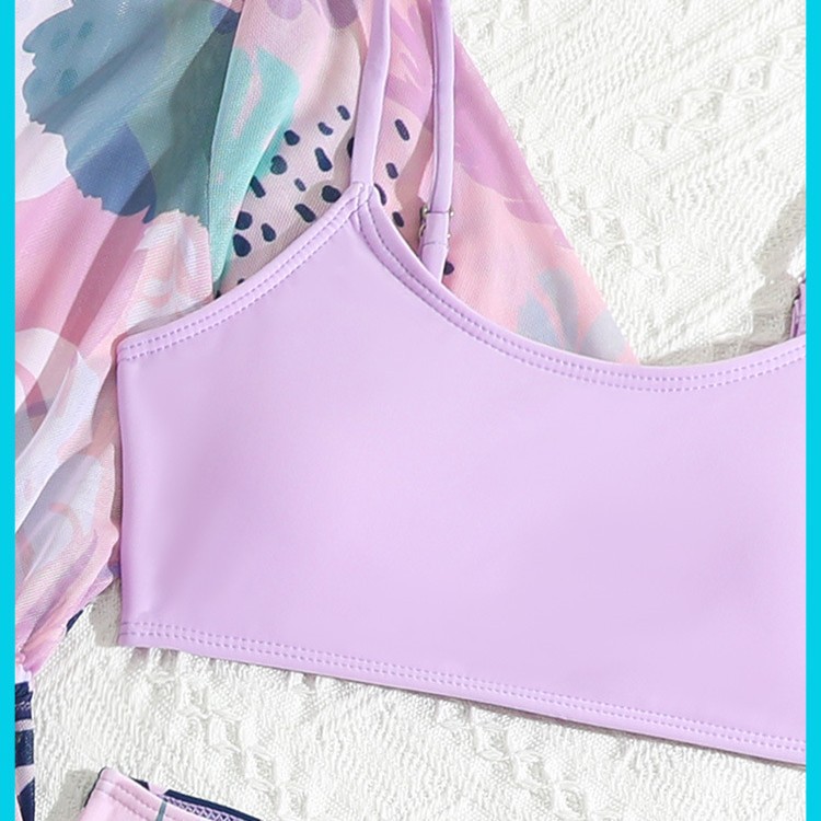 Dreiteiliger Kinder-Badeanzug mit Print, Bikini-Cover-Up von Huludao für Mädchen im Alter von 3-7 Jahren_voghion.com
